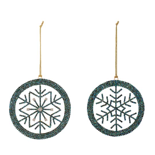 Melrose 4.25" Green & Blue Snowflake Ornaments, 6ct.